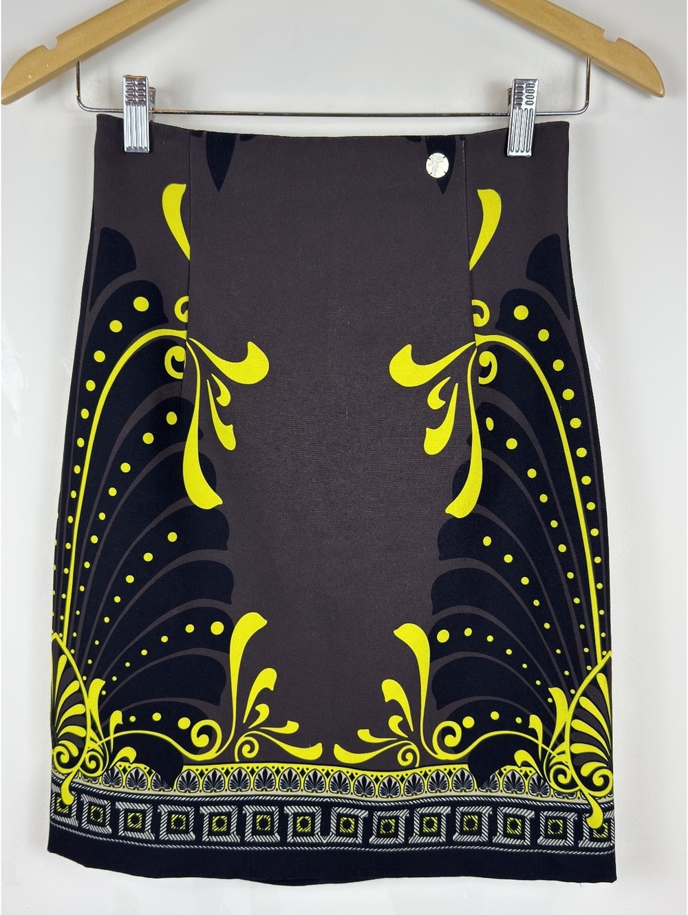 Versace Collection Baroque Medusa Pencil Skirt Black Yellow IT 40 US 4